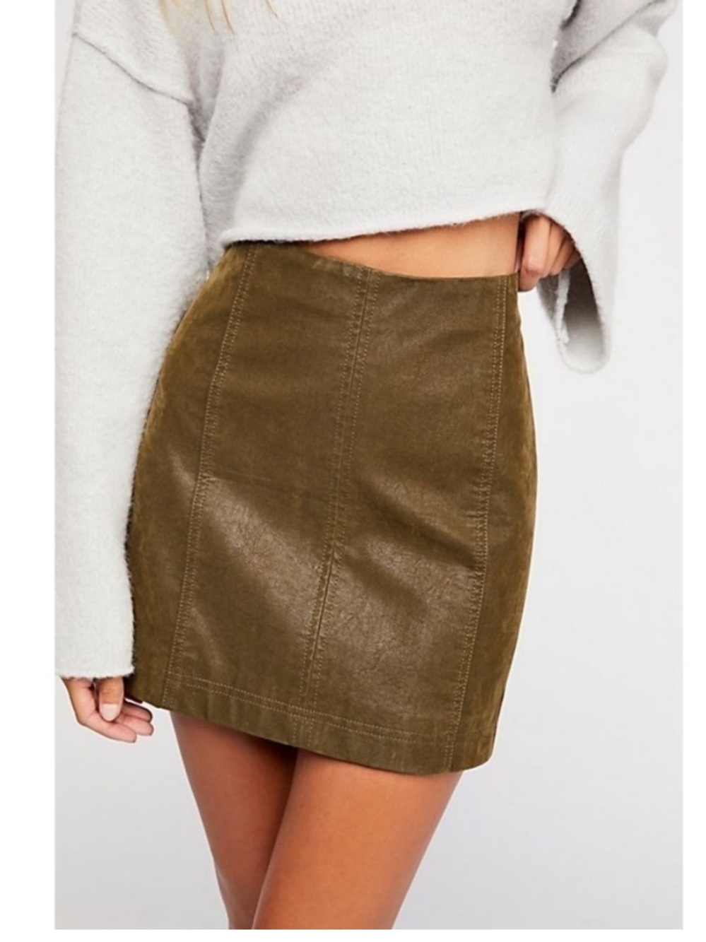 Free People Modern Femme Vegan Suede Skirt in Tobacco Brown Sz 10 Boho Western